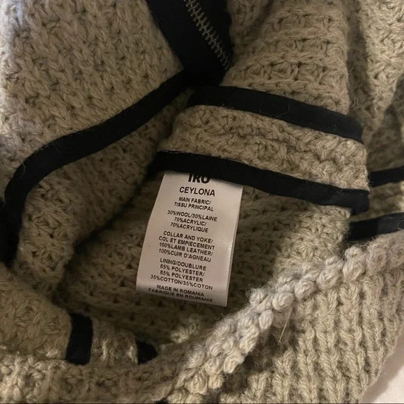 IRO Taupe Ceylona Knit Jacket with Leather Trim Blazer - Picture 5 of 11